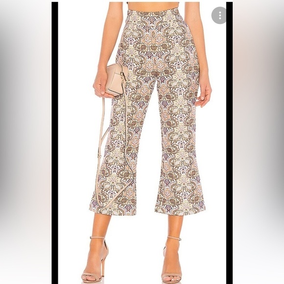 For Love & Lemons Brocade Flared Cropped Pants - Picture 1 of 5